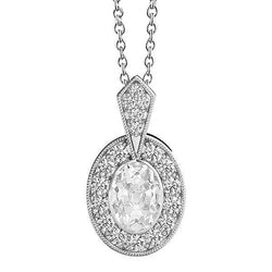 Halo Oval ancienne mine Cut Authentique Diamond Pendentif Lunette sertie d'or 4 carats 14K