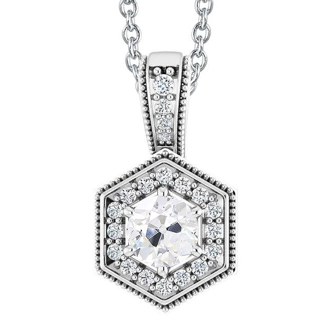 Halo Pendentif Naturel Diamant Or Rond ancienne mine Cut Bijoux 4 Carats
