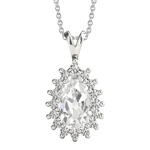 Halo Pendentif Réel Diamant Rond et Poire