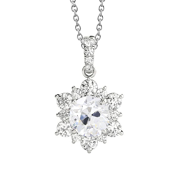 Halo Pendentif style fleur Réel diamant rond