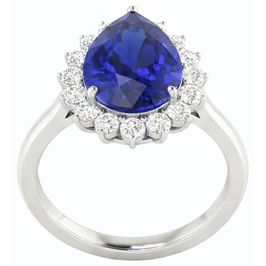 Halo Poire Bleu Saphir Bague Étoile Style Diamant Bijoux 3.50 Carats