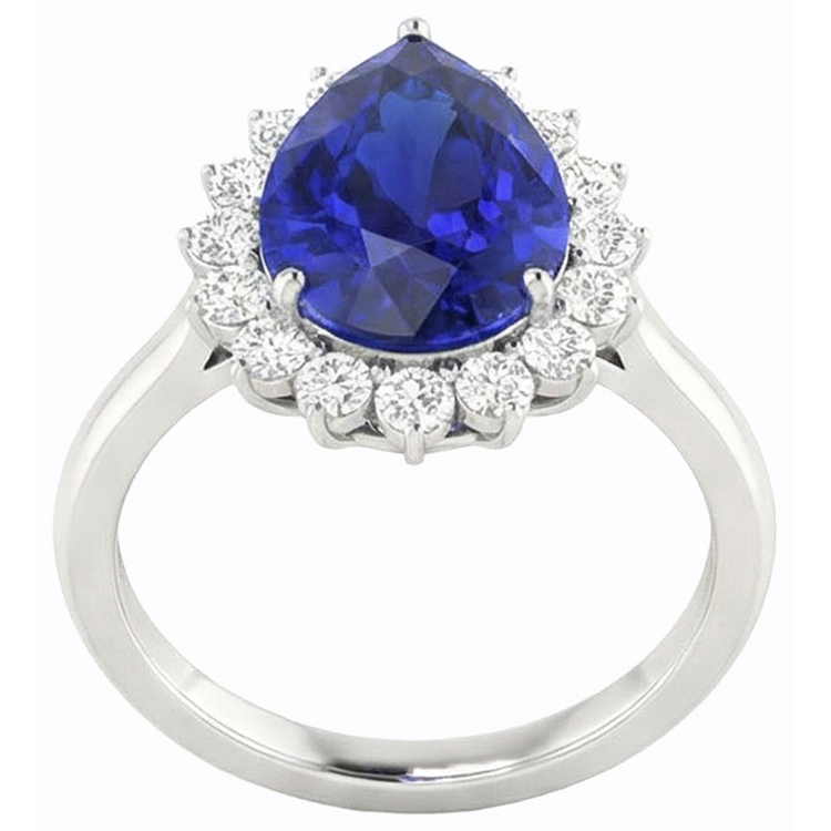 Halo Poire Bleu Saphir Bague Étoile Style Diamant Bijoux 3.50 Carats