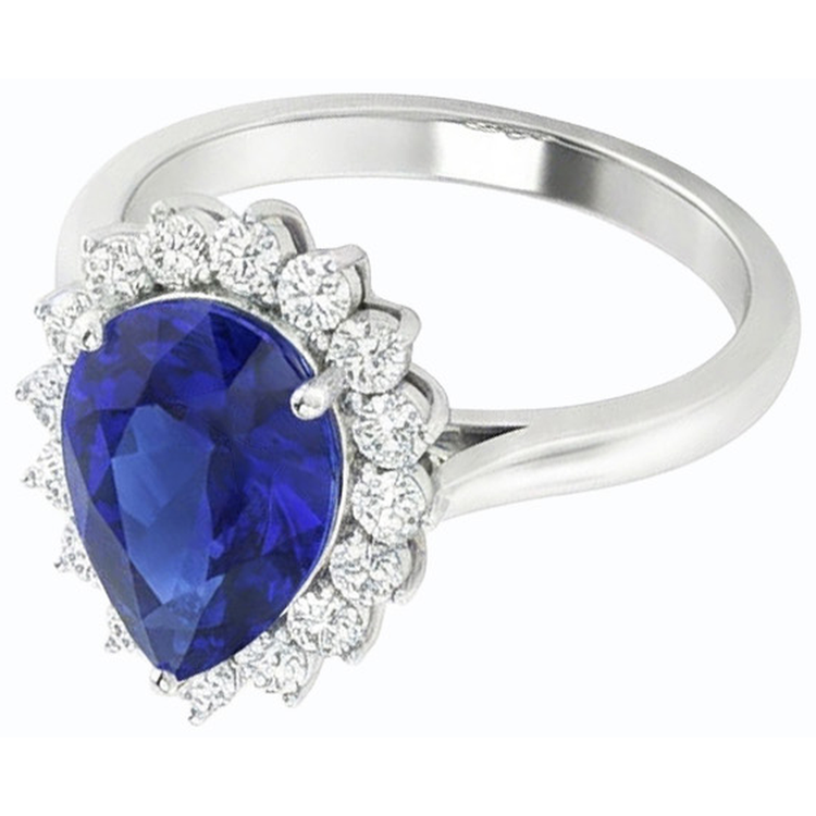 Halo Poire Bleu Saphir Bague Étoile Style Diamant Bijoux 3.50 Carats