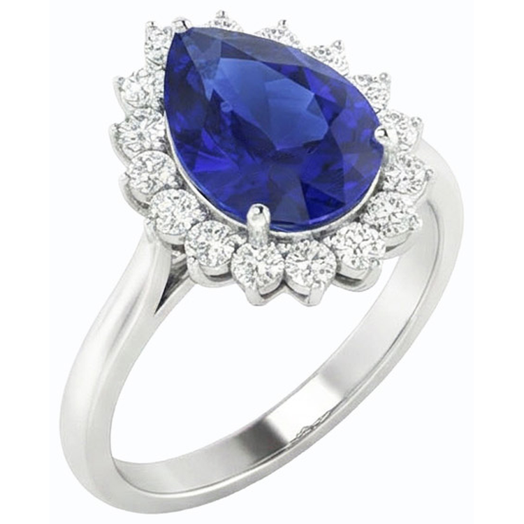 Halo Poire Bleu Saphir Bague Étoile Style Diamant Bijoux 3.50 Carats