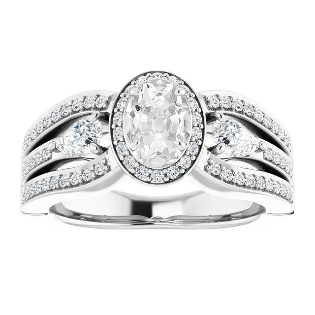 Halo Poire & Oval Vieux Mineur Réel Diamond Ring Triple Split Shank 6.75 Carats