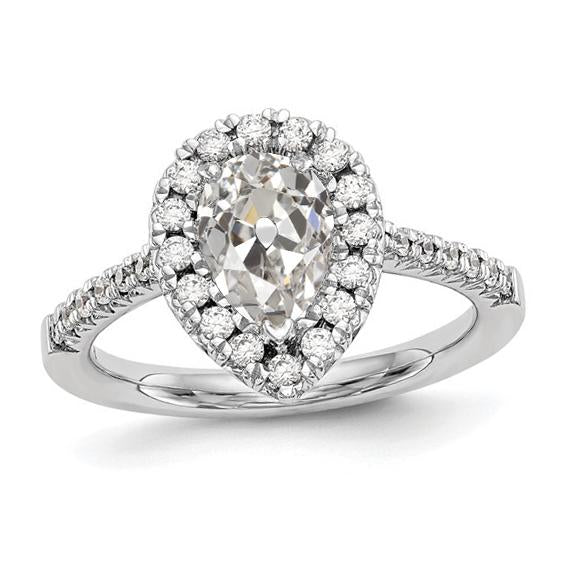 Halo Poire Vieux mineur Véritable Diamond Ring 3.70 Carats Or 14K