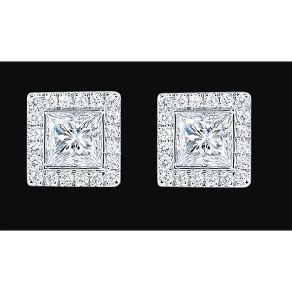 Halo Princess Naturel Diamond Stud Boucle d'oreille 2.4 Carat Bijoux Nouveau