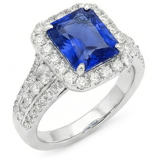 naturel round saphir 3.50carats bague vue de face