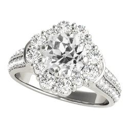 Halo Réel Diamond Jewelry Bague Ronde En Or Style Fleur 5,50 Carats