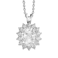 Halo Réel Diamond Pendentif Ovale Vieux mineur Avec Chaîne Griffe Set 5 Carats