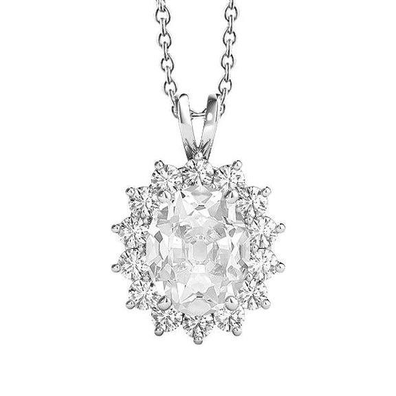 Halo Réel Diamond Pendentif Ovale Vieux mineur Avec Chaîne Griffe Set 5 Carats