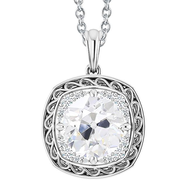 Halo Réel Diamond Pendentif Style Vintage ancienne mine Cut Bijoux 4.50 Carats