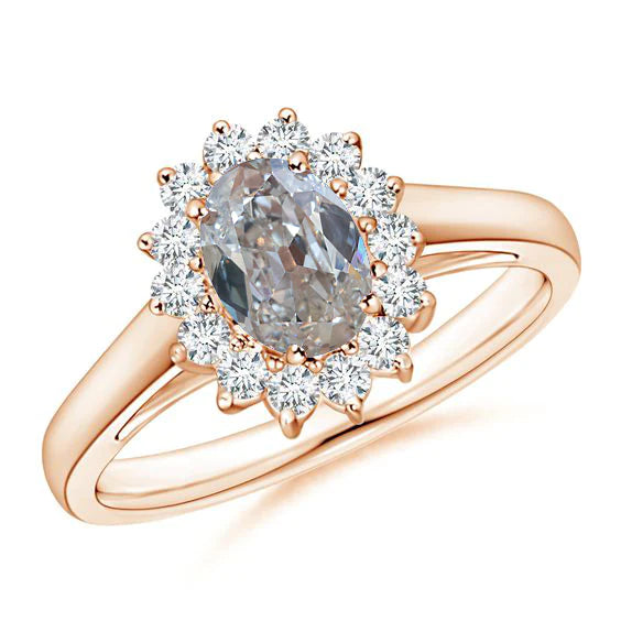 Halo Réel Diamond Ring Vieux Mineur Oval Cut 2.50 Carats Bijoux En Or Rose