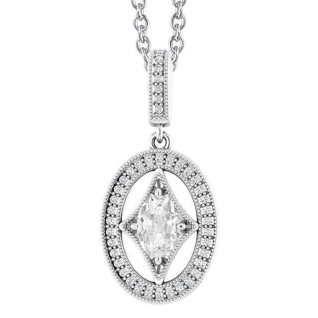 Halo Réel Oval Vieux mineur Diamond Pendentif 3.50 Carats Slide Style Vintage