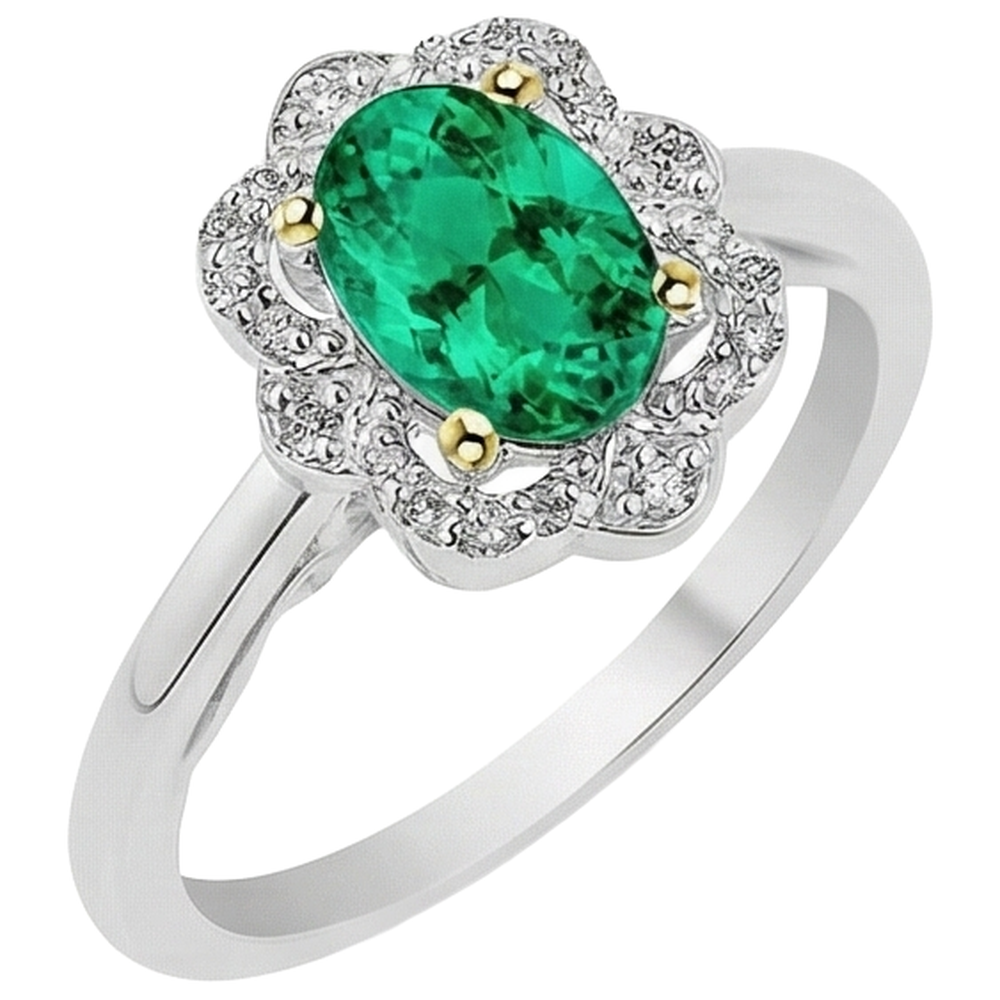 Émeraude Taille Ovale Bague avec Gemme en Or 14K Bicolore – vue de côté