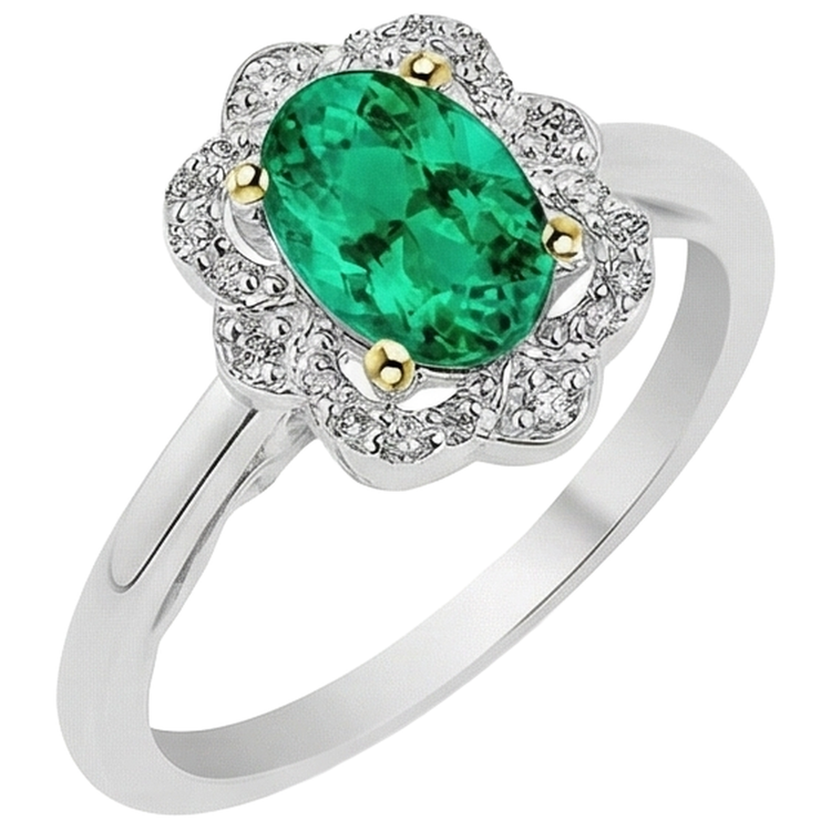 Émeraude Taille Ovale Bague avec Gemme en Or 14K Bicolore – vue de côté