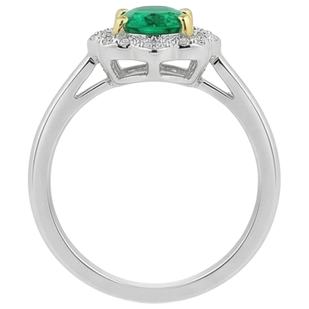 Émeraude Bague avec Gemme 2 carats Or 14K Bicolore – vue de profil