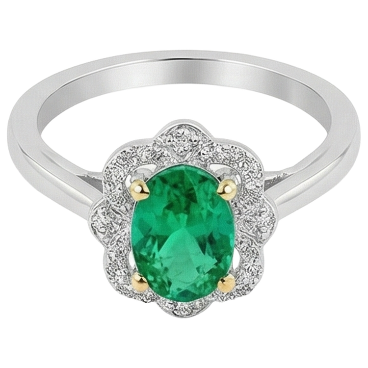 Émeraude Taille Ovale Bague avec Gemme en Or 14K Bicolore – vue d'angle