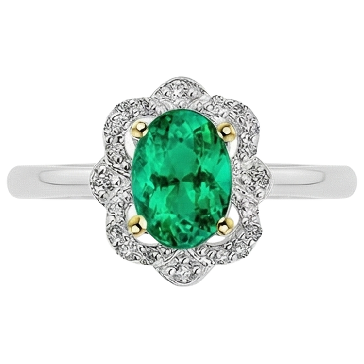 Émeraude Bague avec Gemme 2 carats Or 14K Bicolore – vue de face