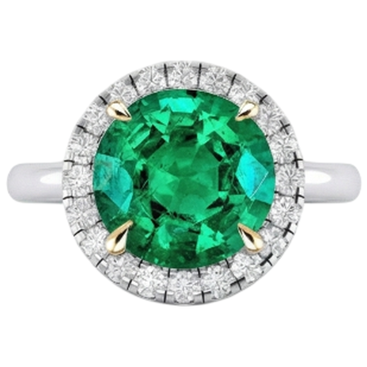 Bague Pierre de Couleur Or Bicolore 14 Carats avec Émeraude Fine – vue de profil