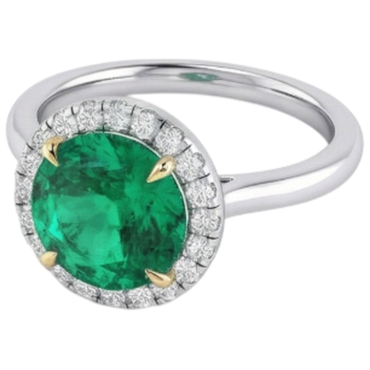 Émeraude Fine Bague Pierre de Couleur 4 carats Or Bicolore 14 Carats – vue de côté