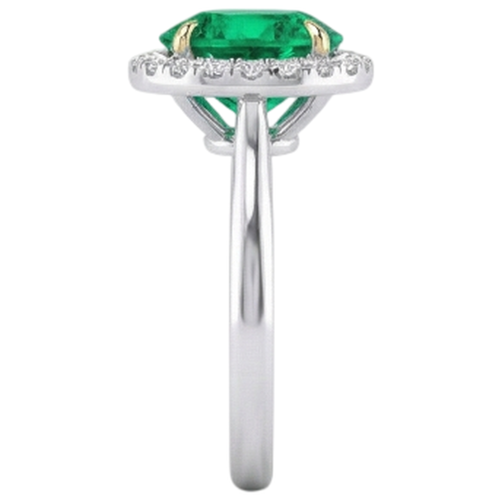 Émeraude Fine Taille Ronde Bague Pierre de Couleur en Or Bicolore 14 Carats – vue de dessus