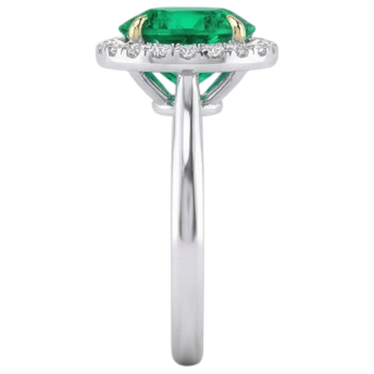 Émeraude Fine Taille Ronde Bague Pierre de Couleur en Or Bicolore 14 Carats – vue de dessus