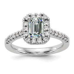 Halo Rond & Emerald Naturel Diamond Ring Fishtail Set 4.50 Carats Bijoux