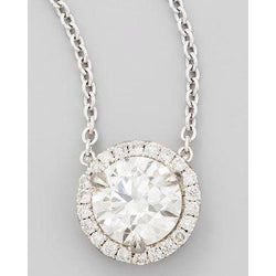 Halo Rond Naturel Diamant Collier Pendentif 2.65 ct Bijoux En Or Blanc