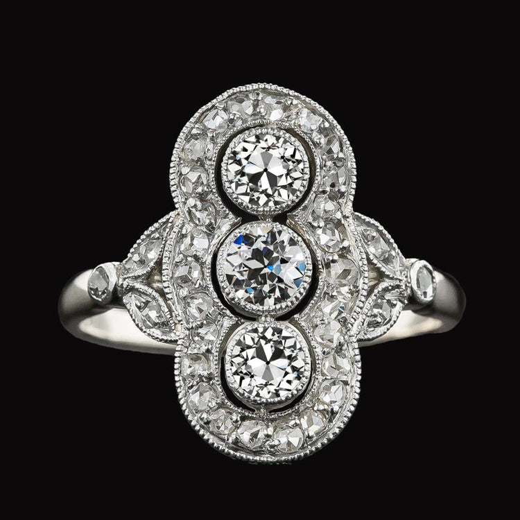 Halo Rond Vieux Mineur Bague Réel Diamant Millgrain Style Vintage 5 Carats