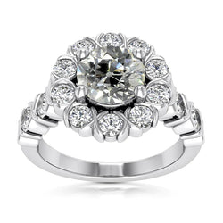 Halo Rond Vieux Mineur Réel Diamond Ring 5.25 Carats Bijoux De Style Fleur