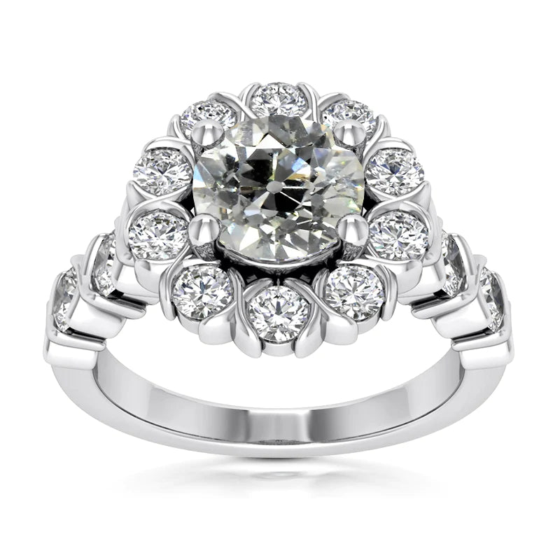 Halo Rond Vieux Mineur Réel Diamond Ring 5.25 Carats Bijoux De Style Fleur