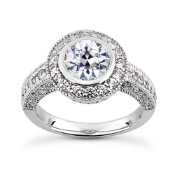 Halo Rond ancienne mine Cut Véritable Diamond Ring Lunette Style Vintage 5 Carats