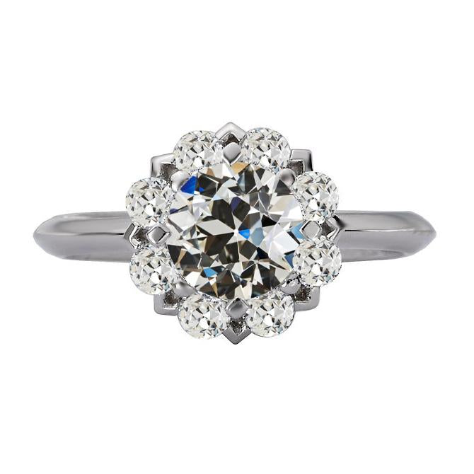 Halo Rond ancienne mine Cut Véritable Diamond Ring Style Fleur Or 14K 6 Carats