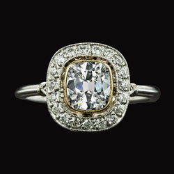 Halo Round & Cushion Vieux Mineur Naturel Diamond Ring Two Tone 4.50 Carats