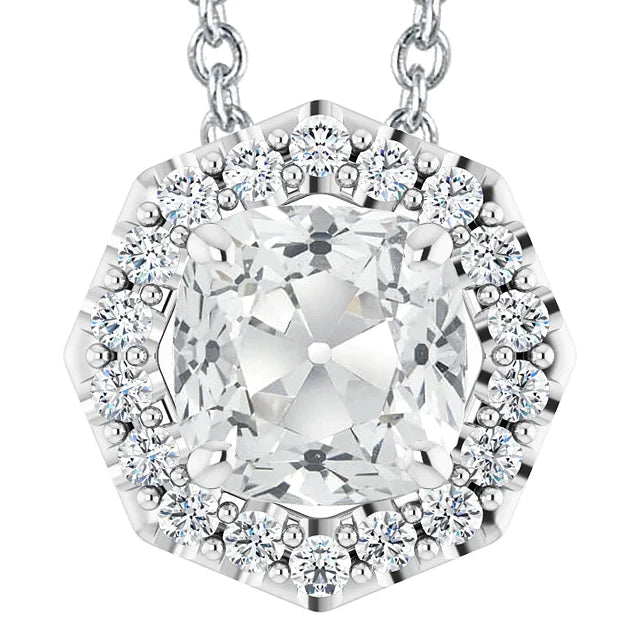 Halo Round & Cushion ancienne mine Cut Réel Diamond Pendentif 7.50 Carats