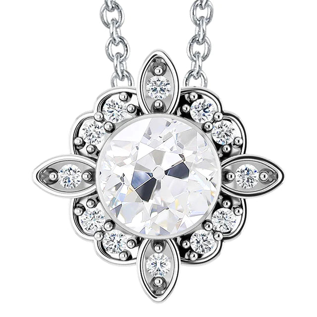 Halo Round Cut Vieux mineur Réel Diamond Pendant Slide Bezel Set 5 Carats