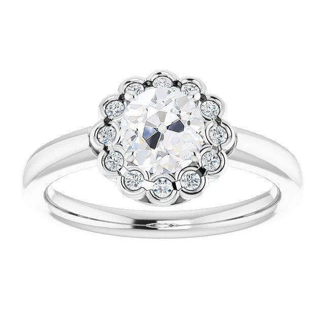 Halo Round Réel Vieux mineur Diamond Ring Half Bezel Set 4 Carats Flower Style