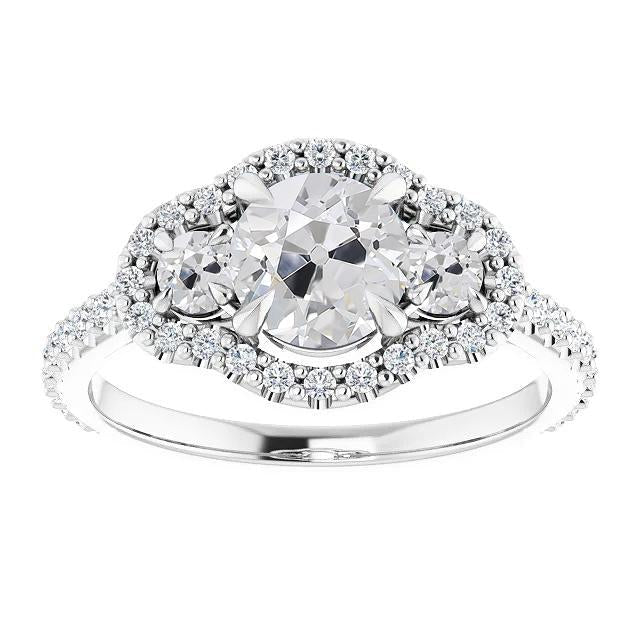 Halo Round Vieux Mineur Naturel Diamond Ring 3 Pierre Style Bijoux 5.25 Carats