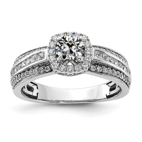 Halo Round Vieux Mineur Naturel Diamond Ring Prong Channel Set 4 Carats