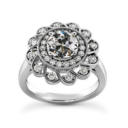 Halo Round Vieux mineur Réel Diamond Wedding Ring Flower Style 4.75 Carats