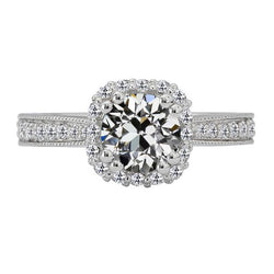 Halo Round Vieux mineur Véritable Diamond Ring Conique Tige 4.50 Carats