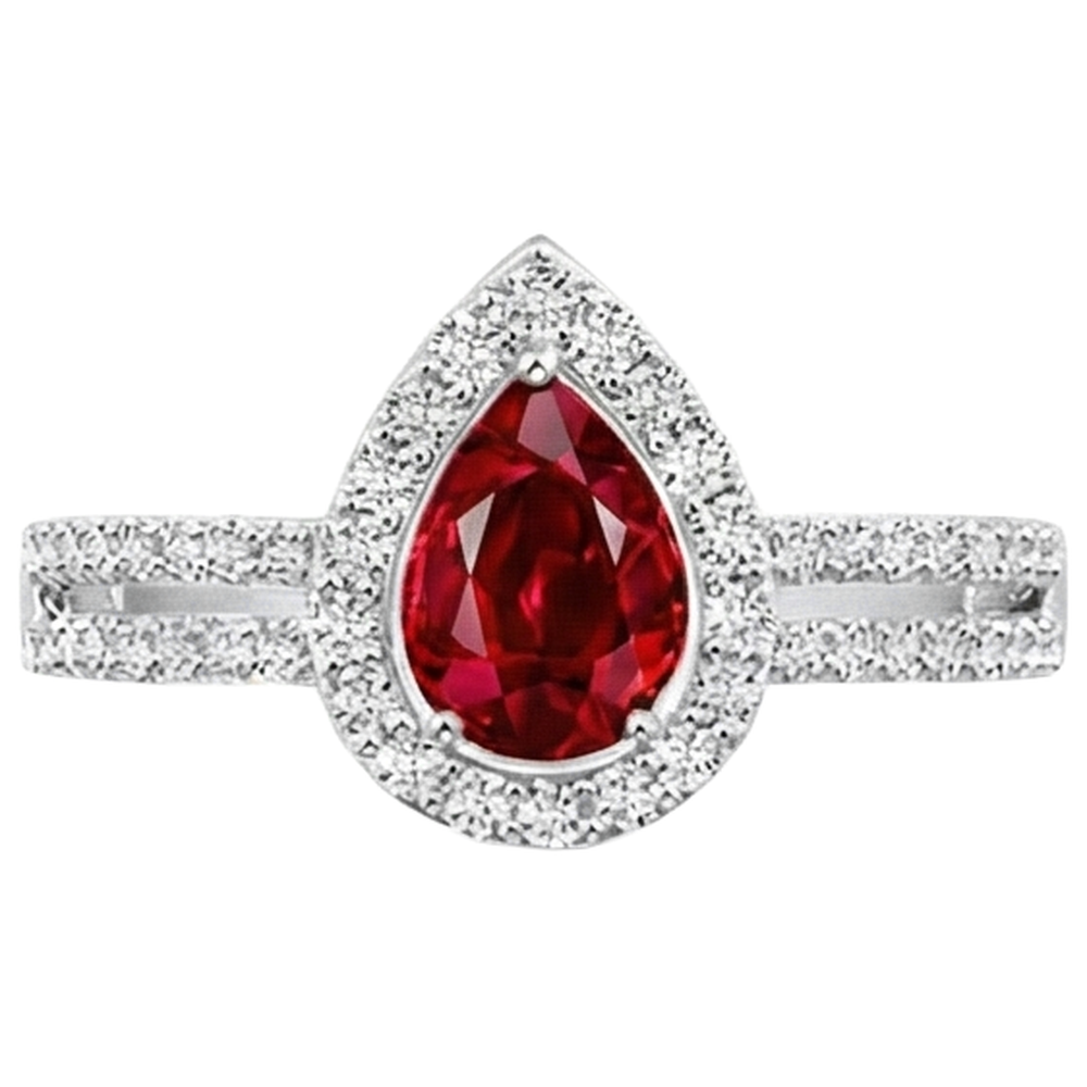 Halo Rubis Et Diamants Naturels Extraits des Mines ( et non cultivés en laboratoire ) Bague De Fiançailles 4 Carats Or 14K