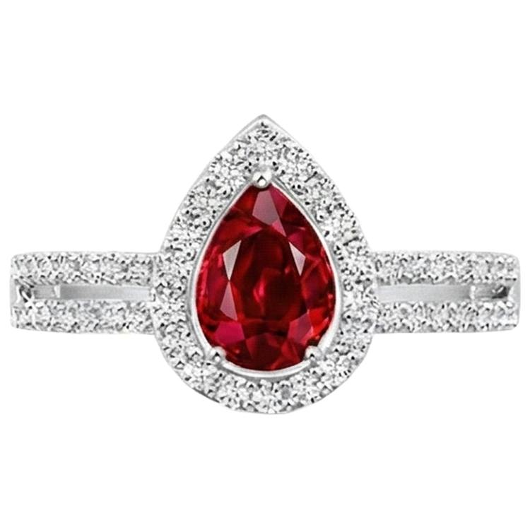 Halo Rubis Et Diamants Naturels Extraits des Mines ( et non cultivés en laboratoire ) Bague De Fiançailles 4 Carats Or 14K
