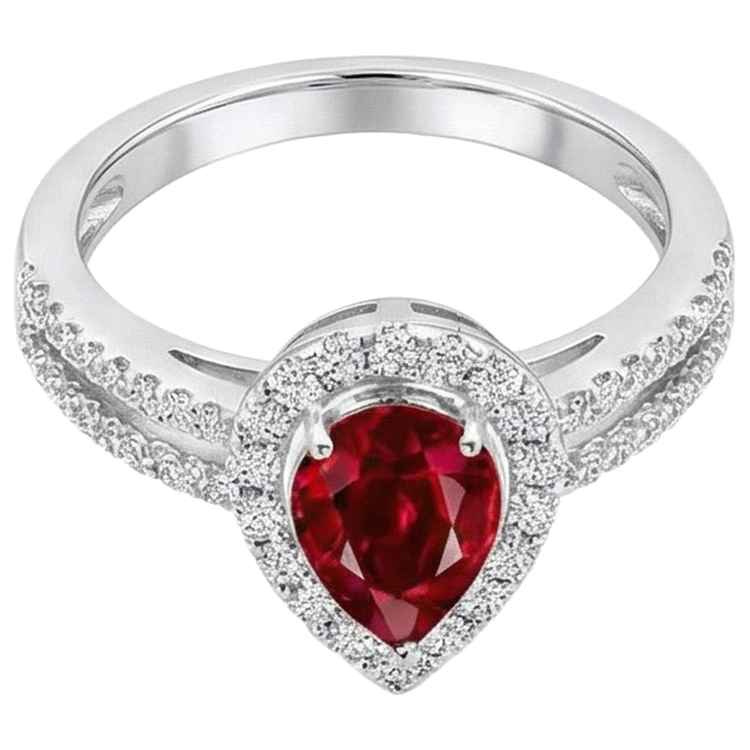 Halo Rubis Et Diamants Naturels Extraits des Mines ( et non cultivés en laboratoire ) Bague De Fiançailles 4 Carats Or 14K