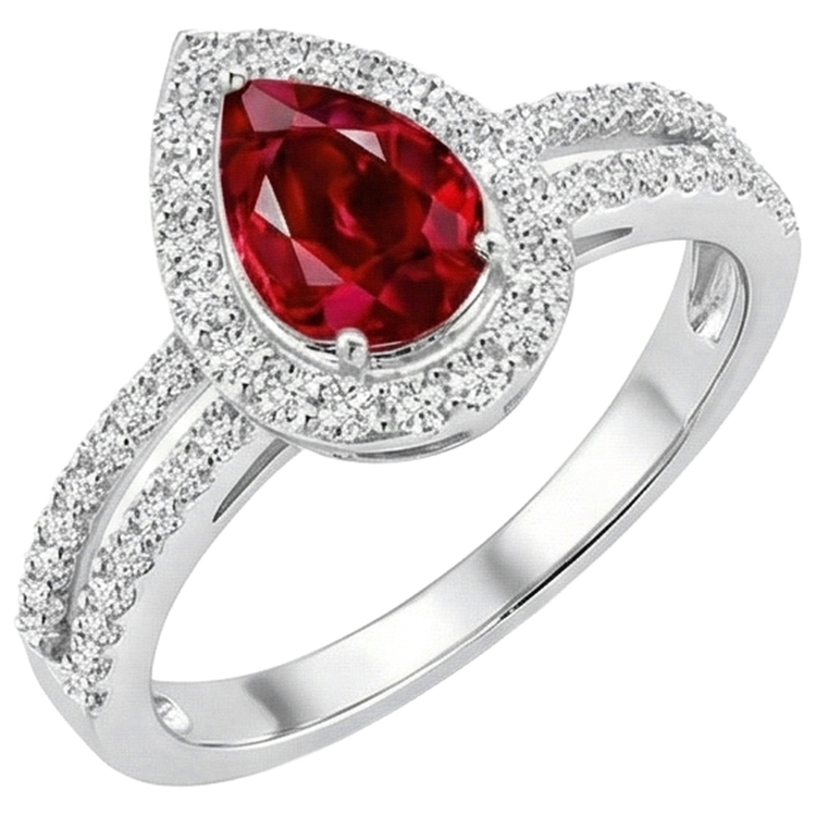 Halo Rubis Et Diamants Naturels Extraits des Mines ( et non cultivés en laboratoire ) Bague De Fiançailles 4 Carats Or 14K