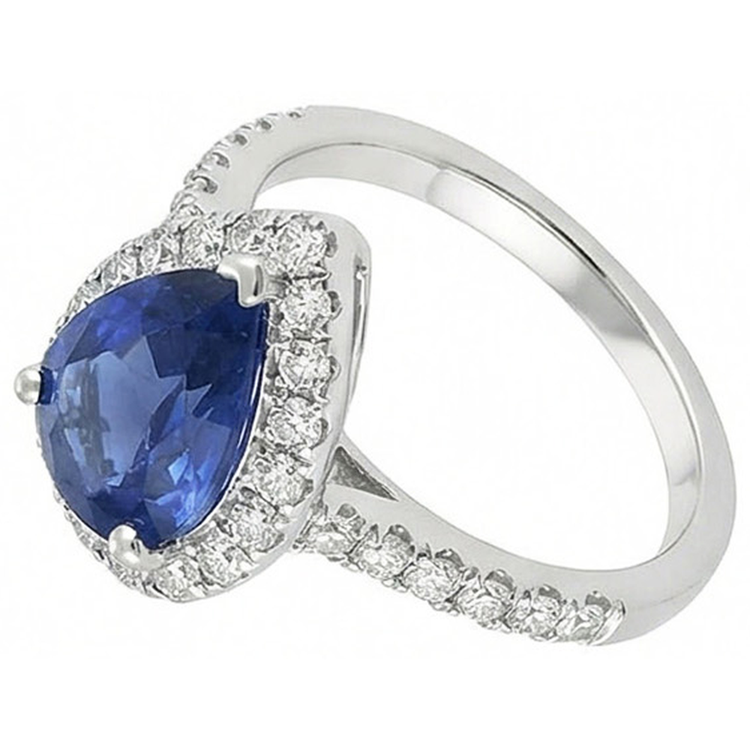 Bague Pierre Précieuse Or 14K Blanc avec Saphir Bleu Bleuet – vue de côté