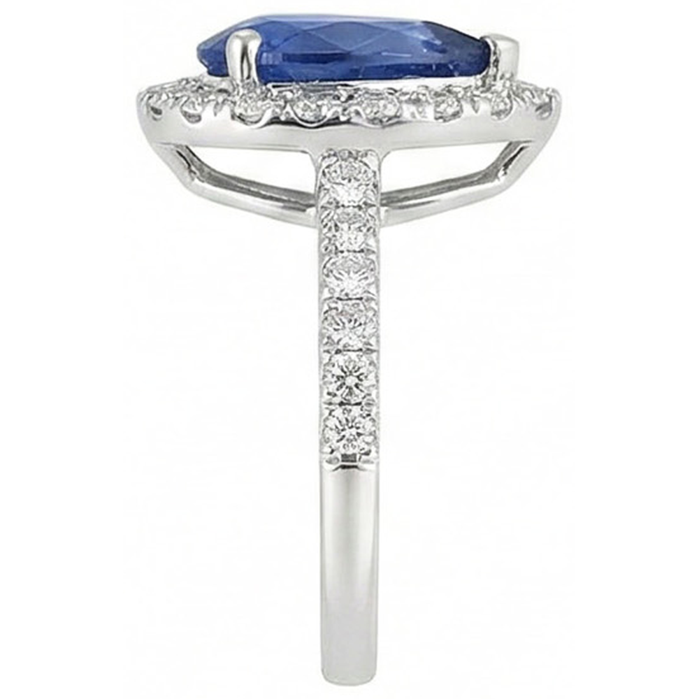 Goutte Saphir Bleu Bleuet bague en Or 14K Blanc – vue d'angle