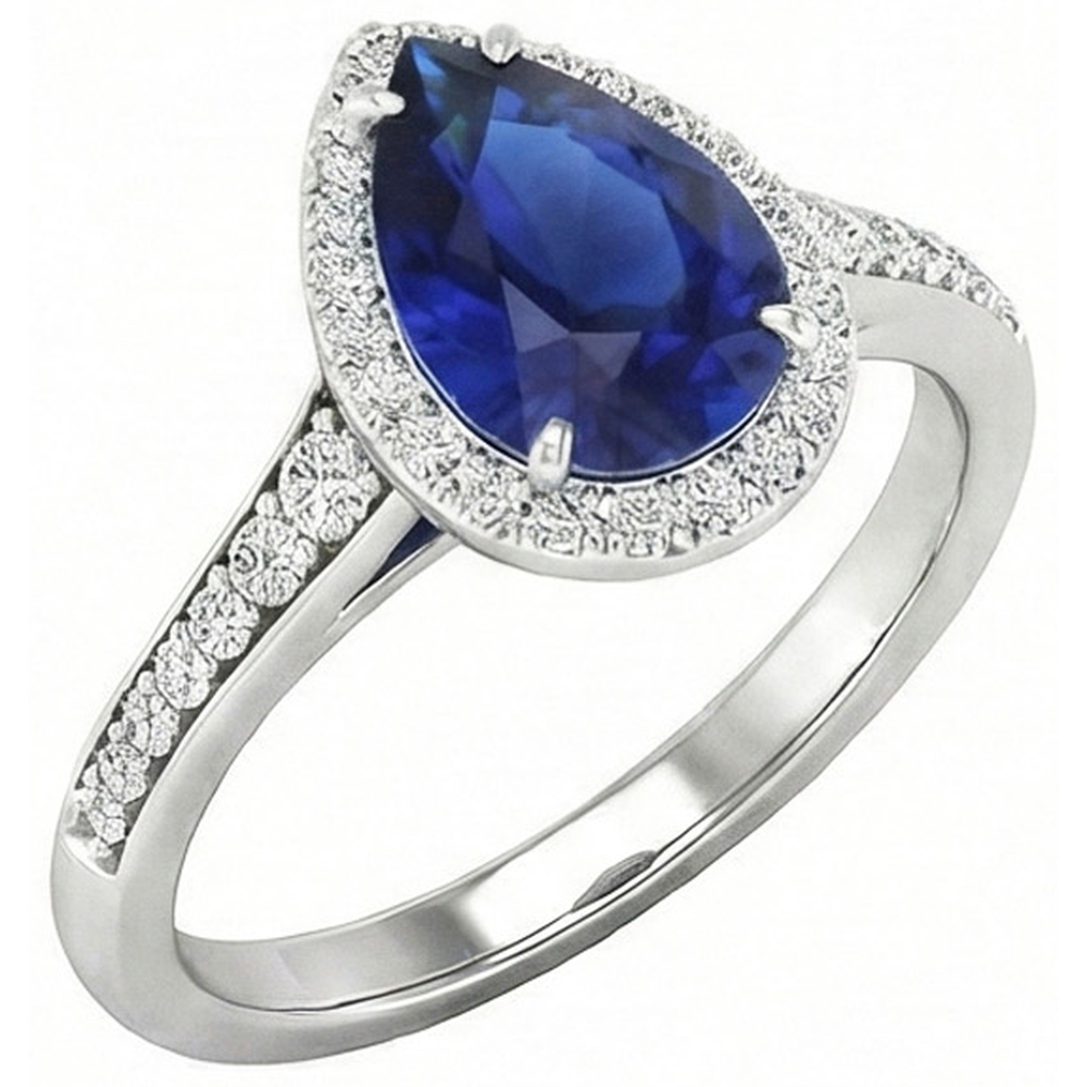Bague Pierre de Couleur Or Blanc 14 Carats avec Saphir Bleu – vue de côté