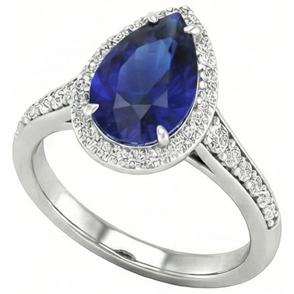 Saphir Bleu Bague Pierre de Couleur 2,50 carats Or Blanc 14 Carats – vue principale